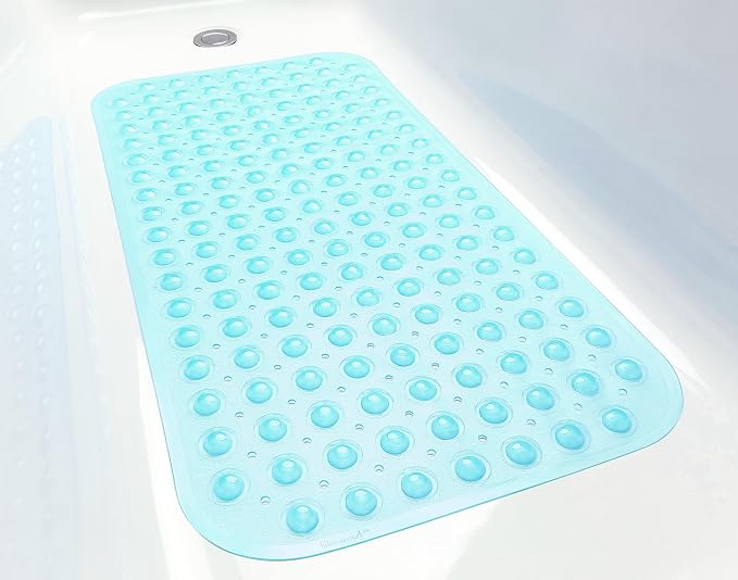 Large Non-Slip Bathtub & Shower Mat 31 inch x16 inch (Smooth/Non-Textured Tubs Only) Safe, Clean, Machine-Washable, Superior Grip&Drainage, Vinyl, Transparent Aqua/Blue-Green, Medium
