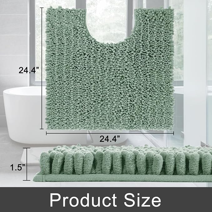 Yimobra Toilet Rug U Shaped Washable 24x24 Inch - Ultra Soft Absorbent Chenille Bath Rugs for Toilet, Quick Dry & Machine Washable, Non Slip Contour Bathroom Mat, Green