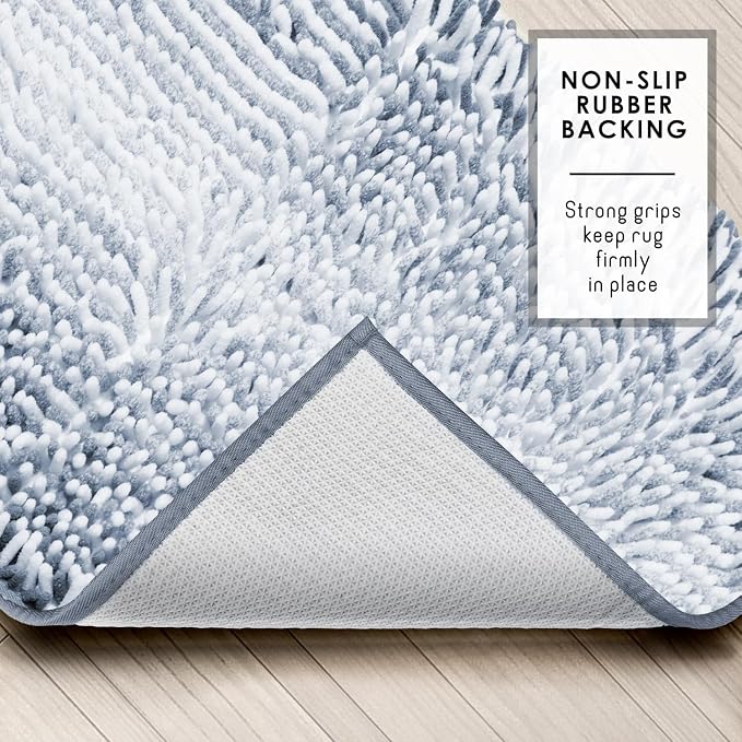 Hearth & Harbor Bathroom Rugs, Chenille Bath Mat - Machine Washable Bath Mats for Bathroom Non-Slip Backing Rubber, Quick Dry Bathroom Mat, 20 x 32 - Ombre Blue