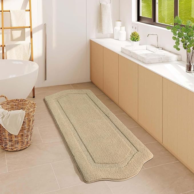 Bathroom Rugs Runner 24x60, Long Bath Rug Non-Slip, Extra Soft Absorbent Shaggy Large Bath Mats for Bathroom, Beige