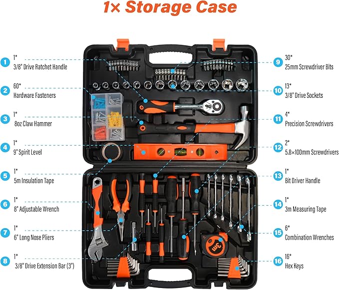 Home Repair Tool Kit 141 Piece General Basic Tool Set for Men Women Mechanic's Tool Set for Home Car Dorm Screwdriver & Socket Set with Storage Tool Box
