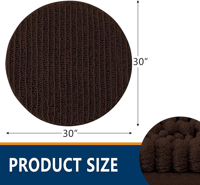 Smiry Bathroom Rugs Mat Round 30x30, Soft Absorbent Chenille Bath Rugs, Non Slip Rubber Backing Machine Washable Quick Dry Bath Mats for Bathroom Floor, Tub, Shower, Home Accessories, Brown
