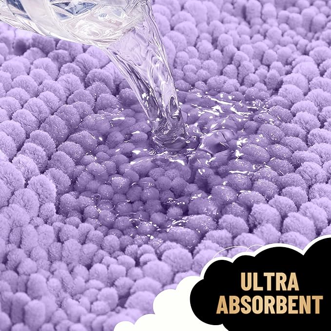 OLANLY Thick Toilet Rugs U-Shaped 24x20, Extra Soft Absorbent Chenille Striped Contour Bathroom Rugs for Toilet, Dry Quickly, Machine Washable, Non-Slip Bath Mat, Lavender