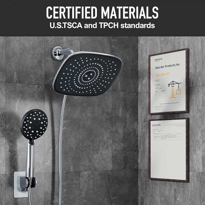 Veken 10'' Rain Shower Head with Handheld, High Pressure Rainfall Showerhead Combo with 5 Hand held Water Spray Modes for Bathroom Accessories, Home Decor, Detachable Dual Shower Heads, Chrome Silver