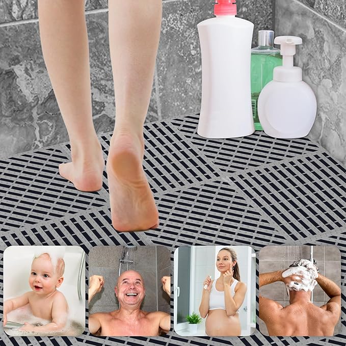 ToLanbbt Modular Interlocking Cushion 12P 11.8" x 11.8" Interlocking Rubber Floor Drain Holes Non-Slip Splicing Drainage Mats for Deck, Shower, Kitchen, Drain Pool, Sauna Bath (Grey, 1 Rows Dots)