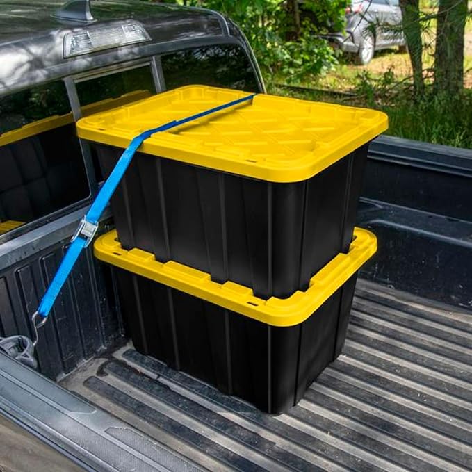 Sterilite 16-Pack Industrial Tote, Plastic Storage Container Bins with Lids, 27 Gallon - Large, Stackable, and Heavy-Duty Organizer Box Containers for Closet, Garage, Shelves, and Office