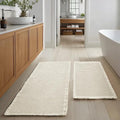 JIUZHEN Set of 2 Waffle Bath Mats Non Slip Waffle Bathroom Runner Rug Washable Boho Runner Bath Rugs Super Absorbent Shower Mat for Bathroom Kitchen Hallway Laundry, 20" x 32" +24" x 48", Ivory