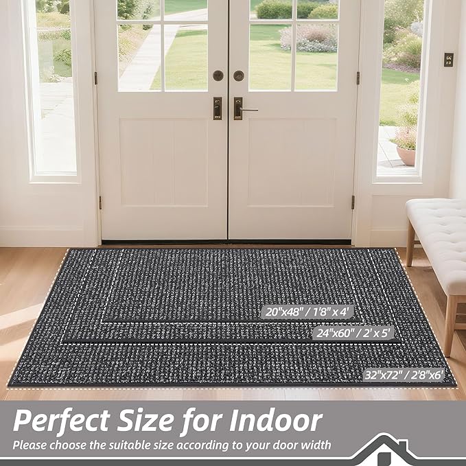 BEQHAUSE Dirt Trapper Door Mat 20" x 48", Non-Slip Washable Doormats Entrance Mat, Dirt Resistant and Absorbent Welcome Mat, Low Profile Floor Mats for Front Back Door and Entryway, Charcoal