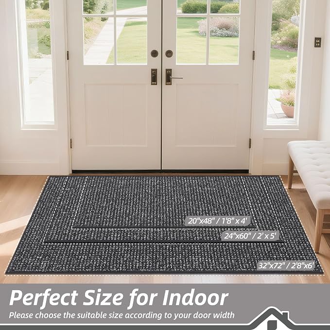 BEQHAUSE Dirt Trapper Door Mat 32" x 72", Non-Slip Washable Doormats Entrance Mat, Dirt Resistant and Absorbent Welcome Mat, Low Profile Floor Mats for Front Back Door and Entryway, Charcoal