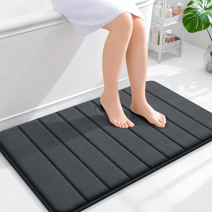 OLANLY Memory Foam Bath Mat 35x24, Super Soft Absorbent Bathroom Rugs, Quick Dry, Machine Washable Shower Floor Rugs, Bathmat Carpet, Bathroom Home Decor Accessories, Dark Gray