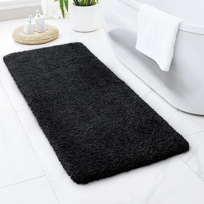 Disolla Black Bathrom Runner Rug 24x59 - Large Soft Plush Bath Mat, Thick Long Non-Slip Shaggy Floor Mat, Ultra-Absorbent for Master Bathroom Bedroom
