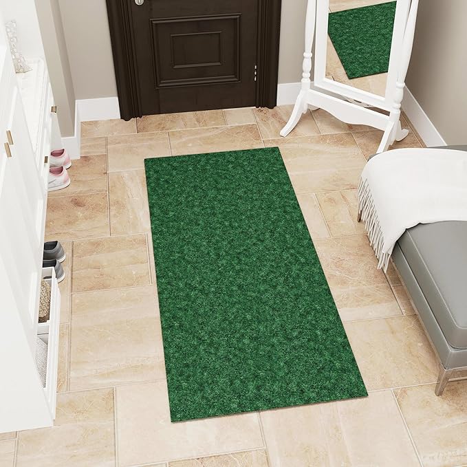Ottomanson Mud Mat 2' x 3' Entryway Rug - Non-Slip Doormat for Muddy Paws, Dirt Trapping Indoor/Outdoor Mat for High-Traffic Areas, Kitchen, Garage, Patio, Green