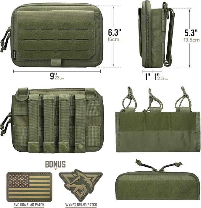WYNEX Molle Admin Pouch of Kangaroo Style, Tactical Utility Tool Pouch with Mag/Zipper Strip Insert Modular EDC Medical Bag Organizer Attachment Patch Included