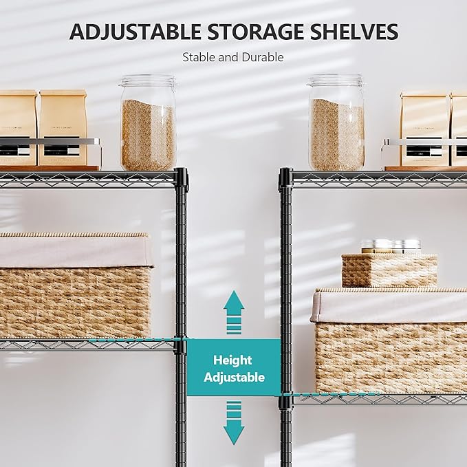 IZEUK 4-Tier Black Steel Storage Shelves, Heavy Duty Utility Wire Rack Organizer for Kitchen, Office, Home, 1000 lbs, 13.7" D x 23.6" W x 53.4" H