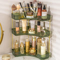 shuang qing Upgraded 3-Tier Corner Bathroom Countertop Organizer – Spacious Storage for Makeup, Skincare & Perfumes, Built-in Brush Holder Fits Vanity/Dresser/Bsthtub (Sage Green)