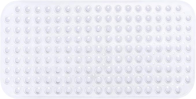 Large Non-Slip Bathtub & Shower Mat 31”x16” (Smooth/Non-Textured Tubs Only) Safe, Clean, Machine-Washable, Superior Grip&Drainage, Vinyl, Transparent Clear