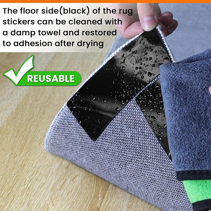 YINTTIAN Rug Non Slip Grippers, 2 x 5 Inch Reusable Carpet Grippers Rug Tape Pads for Hardwood Floors and Tiles, Removable and No Residue on Floor (4)