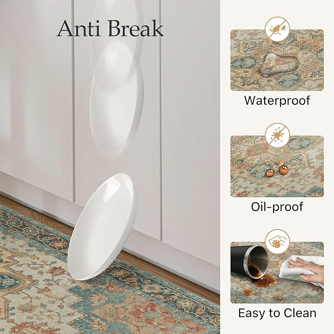 GENIMO Kitchen Mats for Floor 2PCs, Washable Anti Fatigue Mat for Cushioned, 17.3"x59"+17.3"x30", Waterproof Kitchen Rugs, Non Slip Comfort Standing Mat Rug for Home, Laundry, Peach Orange