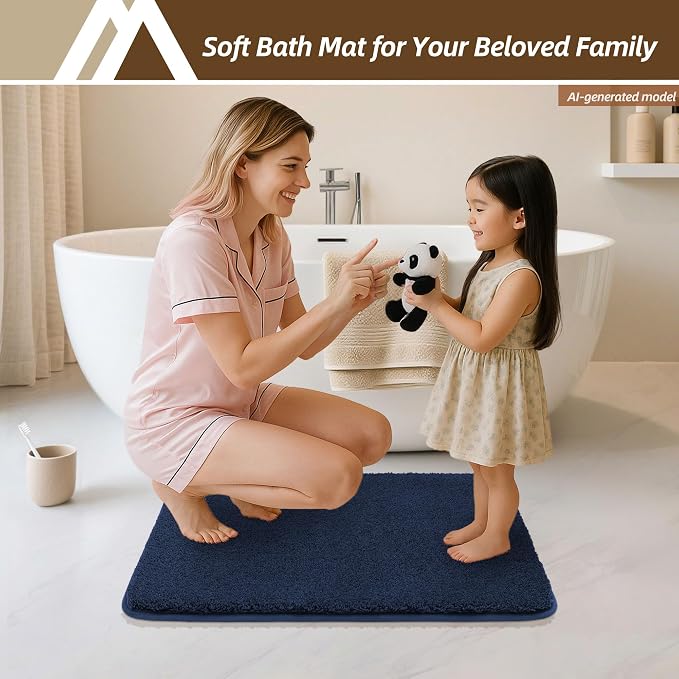 COSY HOMEER Bath Rugs for Bathroom Extra Thick- Anti-Slip Bath Mats Soft Plush Yarn Shaggy 100% Strong Mirco Polyeste Mat Living Room Bedroom Mat Floor Water Absorbent(Navy,24x36 - Inches)