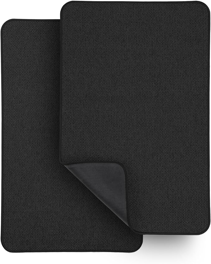 Bosap Bath Mat,Ultra Thin Bathroom Runner Rugs,Large Bath Mats for Bathroom,Quick Dry,Non-Slip,Machine Washable,Low Pile,Bath Rug,Shower Outside,Sink,Home Decor Accessories.Black,1'5"x2'3"(2 Pack)