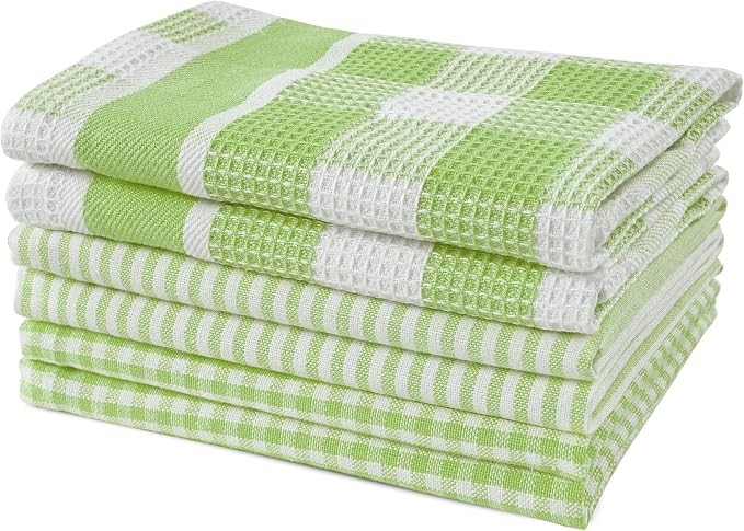 LANE LINEN Premium Cotton Kitchen Dish Towels - 6 Pack Soft Absorbent Dish Cloths, Multi Purpose Cleaning Cloths, 12"x12", Reusable Kitchen Rags - Sage Green