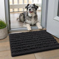 Smiry Dog Door Mat for Muddy Paws 24x16, Absorbent Dirt Trapper, Non-Slip Washable Chenille Entryway Rug for Inside Floor, Black, Layered Pattern