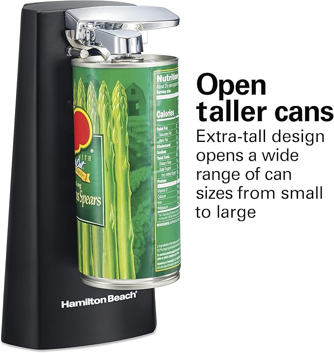 Hamilton Beach Extra-Tall Electric Automatic Can Opener with Easy-Clean Detachable Cutting Lever, Cord Storage, Knife Sharpener, Black (76702)