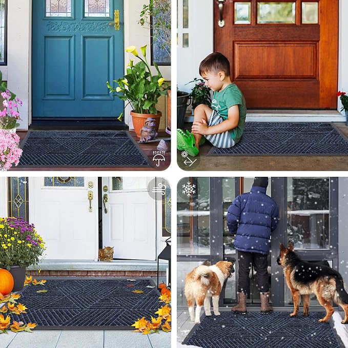 Smiry Front Door Mat Outside Entrance, Heavy Duty Sturdy Natural Rubber Doormat, Trap Dirt and Moisture, Easy Clean Low Profile Welcome Floor Mats for Indoor Outdoor Entry, 59x23 Inch, Navy Blue