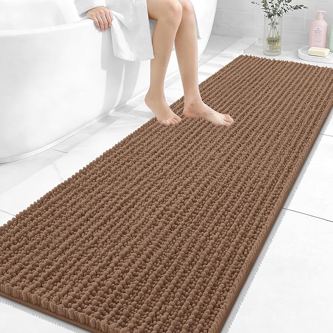 OLANLY Long Bathroom Rugs Runner 70x24, Thick Soft and Absorbent Chenille Bath Mat, Non-Slip, Machine Washable Quick Dry Bath Rugs for Tub Shower Floor, Home Decor Accessories, Mocha