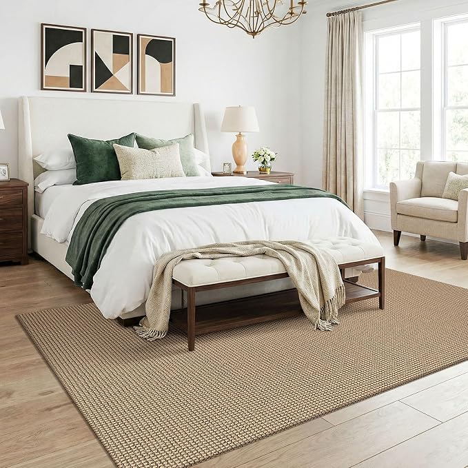 KOZYFLY Washable Area Rug 5x7 ft Rubber Backed Non Slip Rugs for Living Room Braided Cotton Bedroom Rug Woven Office Rugs Indoor Floor Carpets for Dining Bedroom Living Room, Orange Beige/Tan/Brown