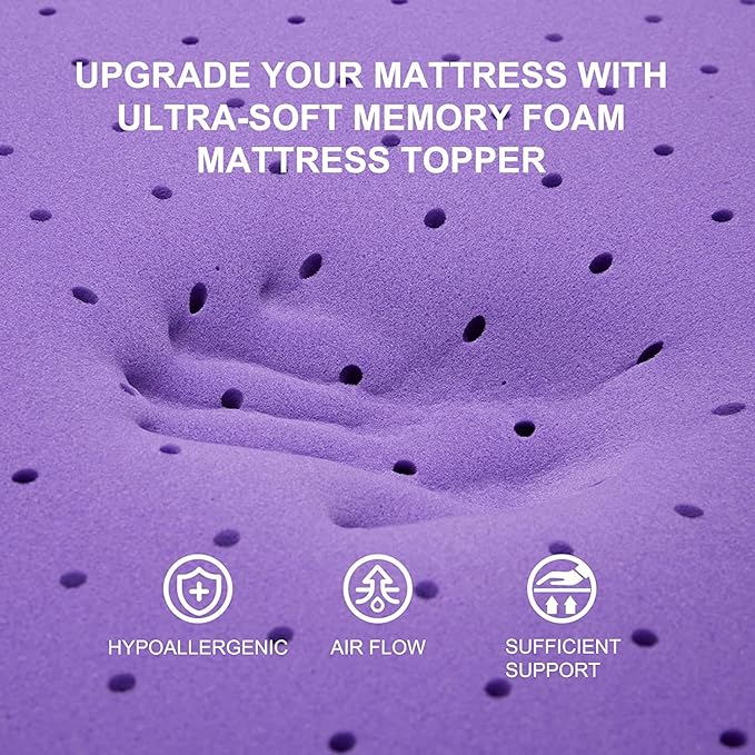 SINWEEK 1.5 Inch Gel Memory Foam Mattress Topper Ventilated Soft Pressure Relieve Mattress Pad, Breathable Bed Topper, CertiPUR-US Certified, Full Size