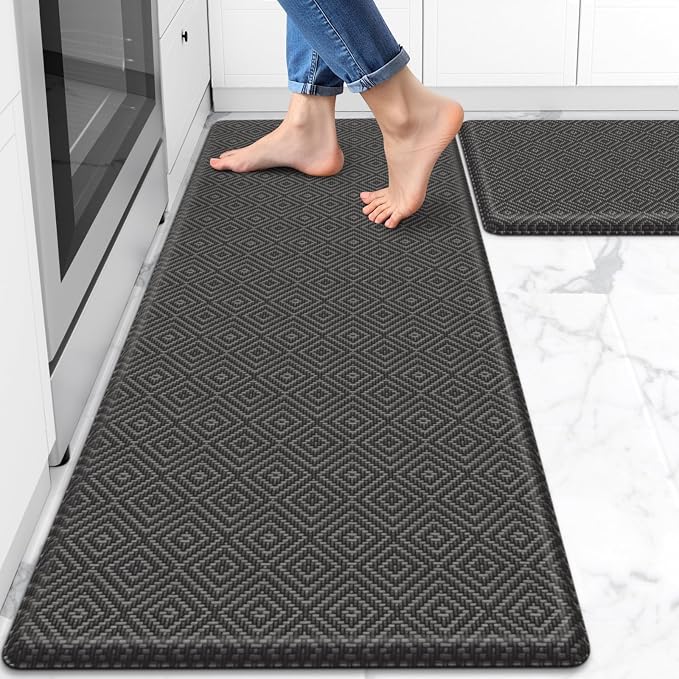 Mattitude Kitchen Mat 2PCS Kitchen Rugs Cushioned Anti-Fatigue Rug Waterproof Standing Desk Mat Kitchen Mats for Floor Kitchen Rug Set for Kitchen, Sink, Office 17.3"×30"+17.3"×47"-0.47inch Dark Grey