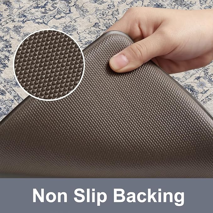 KIMODE Kitchen Anti Fatigue Mat,Ergonomic Standing Kitchen Rugs Sets of 2,Boho Kitchen Rug Stain Resistant,Non Slip Waterproof Kitchen Sink Rug,Blue 20"x47"+20"x32"