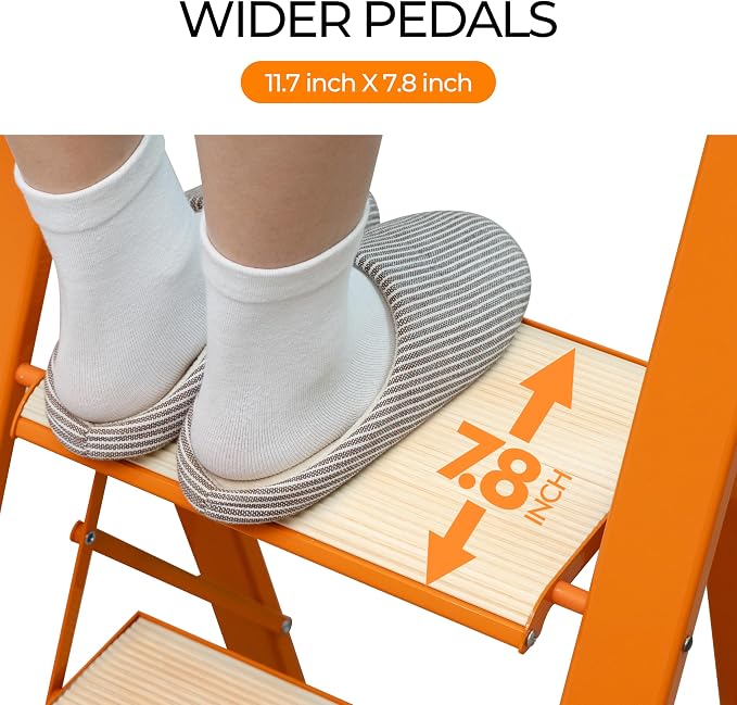 Step Stool 3 Step Ladder Lightweight Folding Step Stool Ladders for Home with Wide Anti-Slip Pedal Blanket Ladder Shelf for Ktichen, Office,Living Room