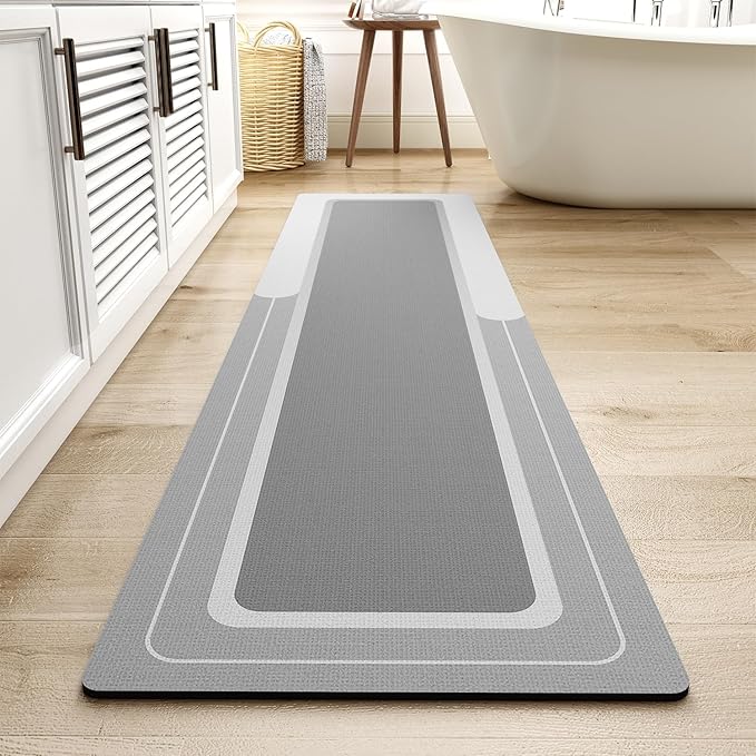 MontVoo-Bath Mat Runner Long Bathroom Mat Rug Non Slip Super Absorbent Stain Resistant Quick Dry Thin Bathroom Rug Fit Under Door-Bath Mats for Bathroom Floor Bathtub Vanity-Bathmat 17"x70" Grey