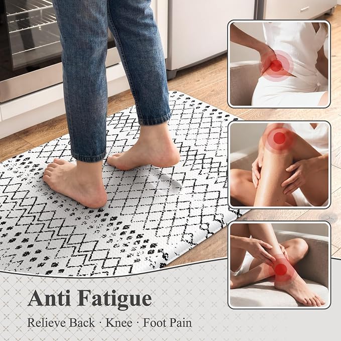 KIMODE Kitchen Mats 2PCS,Cushioned Anti Fatigue Kitchen Rugs and Mats,Non Skid Waterproof Kitchen Mats for Floor,Comfort Foam Standing Mat for Home Decor, Office,Sink,Laundry Room,Desk,Black and White