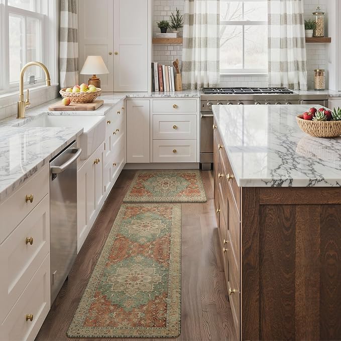 GENIMO Kitchen Mats for Floor 2PCs, Washable Anti Fatigue Mat for Cushioned, 23.6"x71"+20" x 32", Waterproof Kitchen Rugs, Non Slip Comfort Standing Mat Rug for Home, Sink, Laundry, Multi Color