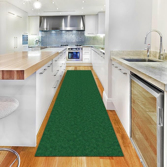 Ottomanson 2'7" x 22' Hallway Runner - Extra Durable Non-Slip Rug Mat for Indoor & Outdoor Use - Ideal for Kitchen, Entryway & Garage - High-Traffic Carpet, Green