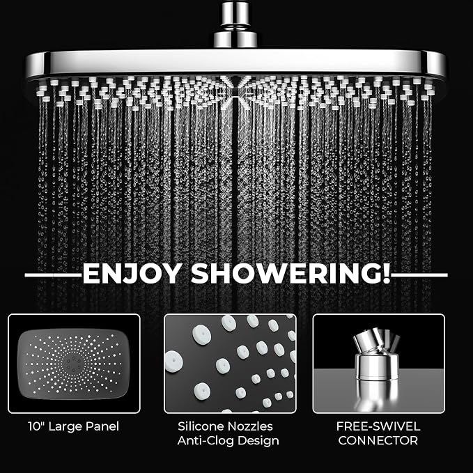 Wide Rain Shower Head With 5 Modes Handheld Showerheads, High Pressure Showerhead Combo with Extension Arm for Bathroom Accessories, Adjustable Shower Head with Anti-Clog Nozzles (Chrome)