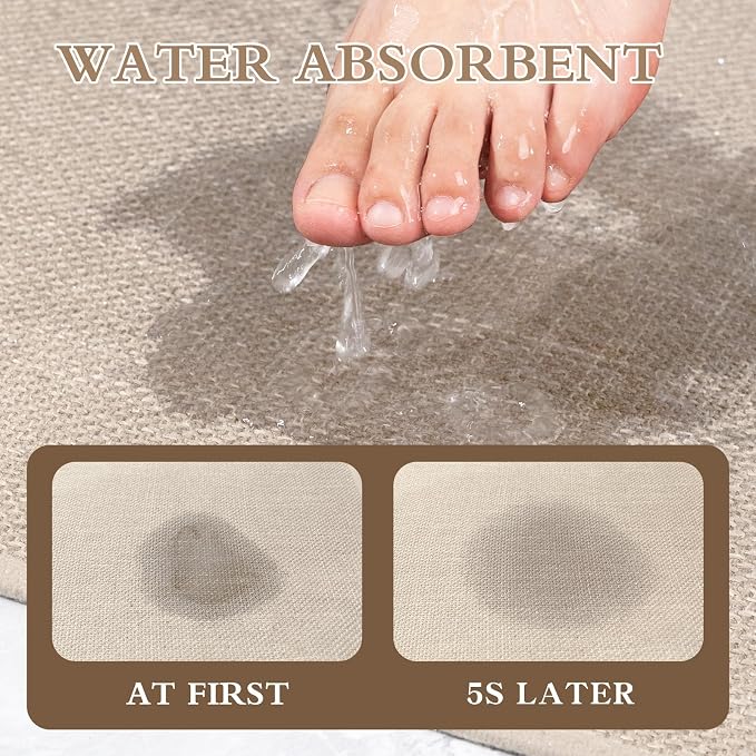 chakme Bathroom Rugs Mat 47x17, Ultra Thin Non Slip Bath Mats Runner Quick Dry Absorbent Bath Mat for Bathroom Floor, (Light Beige, 47"x17")