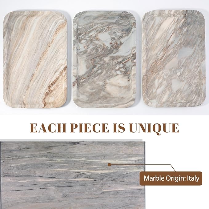 Koville Marble Tray, 12"x8" Marble Vanity Tray for Countertop Bathroom Kitchen Dresser, Decorative Catchall Trays for Perfume Jewelry, Rectangular Stone Serving Tray(Palissandro Blue