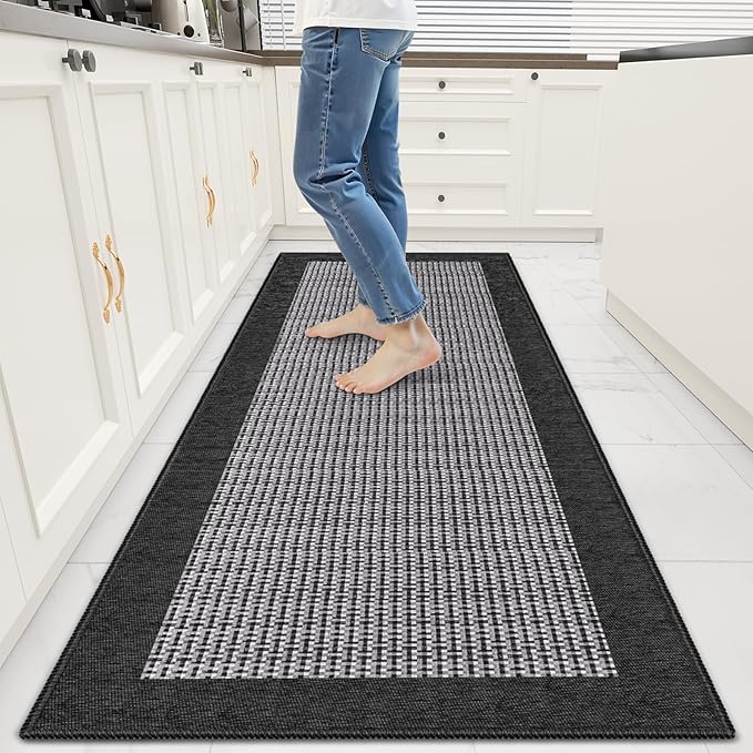 StepRite Kitchen Rugs, Kitchen Mats for Floor, 60"x24" Non-Slip Machine-Washable Kitchen Throw Rug, Absorbent Runner Rugs Office, Sink Standing Desk Mat, Decor Carpet, Black