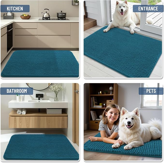 Arotive Bathroom Rugs 30" x 20", Ultra Soft Absorbent Chenille Bath Rugs, Non-Slip Rubber Backing, Machine Washable Bath Mats for Bathroom Floor, Tub and Shower, Home Decor Accessories, Peacock Blue
