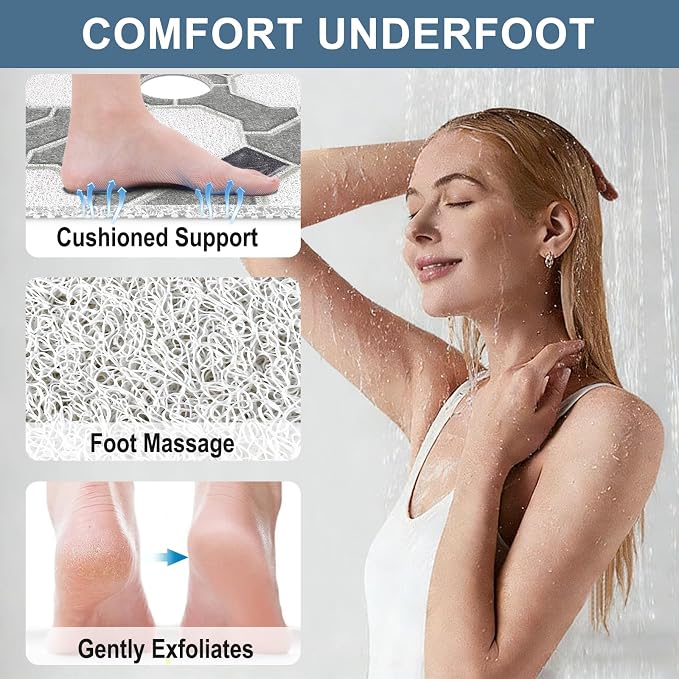 Square Shower Mat Non Slip: 32x32 Inch Extra Large Shower Mats for Inside Shower, Non Slip Shower Mat with Drain Hole in Middle- Anti Slip Shower Floor Mat, Loofah Shower Stall Mats for Elderly
