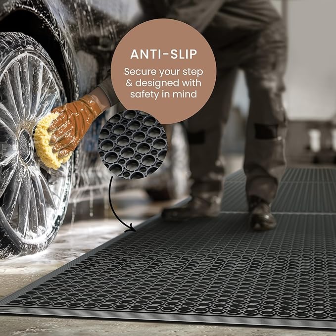 Lifetime Supplies 36" x 24" Commercial Rubber Floor Mat | Safety Water Drainage | Non Slip Anti Fatigue Mat for Restaurant, Kitchen, Indoors, Outdoors and Entryway