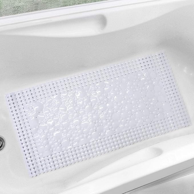 Trim to Fit Bathtub Mat Extra Long 20"x40" Non Slip with Suction Cups - Anti-Slip Shower Mat for Kids, Toddlers, and Seniors - Thick Bath Tub Mat with Multiple Drainage Holes, White