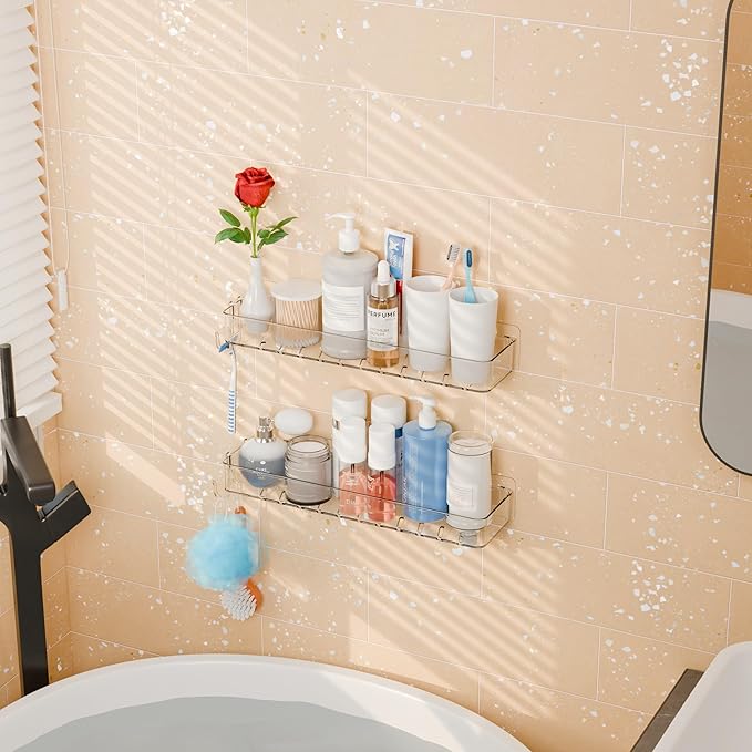 Yieach 4 Pack in Shower Organizers,Adhesive Shower Caddy,No Rust Acrylic Shower Shelves & Storage Rack,Plastic Bathroom Shelves,Bathtub Storage Organizer,Shampoo,Conditioner Holder for Washroom,Clear