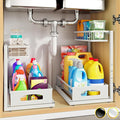 Under Sink Organizer, 2 Pack Cabinet Organizer for Kitchen, Height Adjustable Pull Out Heavy Duty 2 Tier Metal Under Sink Storage for Bathroom Pantry (White, 2 Pack)