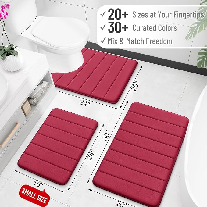 OLANLY Memory Foam Long Bathroom Rugs Runner 44x20, Super Soft Absorbent Bath Mat, Quick Dry, Machine Washable Shower Floor Rugs, Bathmat Carpet, Bathroom Home Decor Accessories, Burgundy