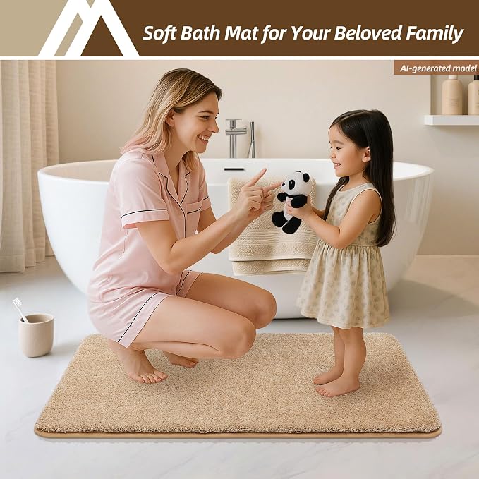 COSY HOMEER Bath Rugs for Bathroom Extra Thick - Anti-Slip Bath Mats Soft Plush Yarn Shaggy 100% Strong Mirco Polyeste Mat Living Room Bedroom Mat Floor Water Absorbent(Beige,24x48 - Inches)